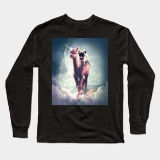 Funny Space Pug Riding On Alpaca Unicorn Long Sleeve T-Shirt